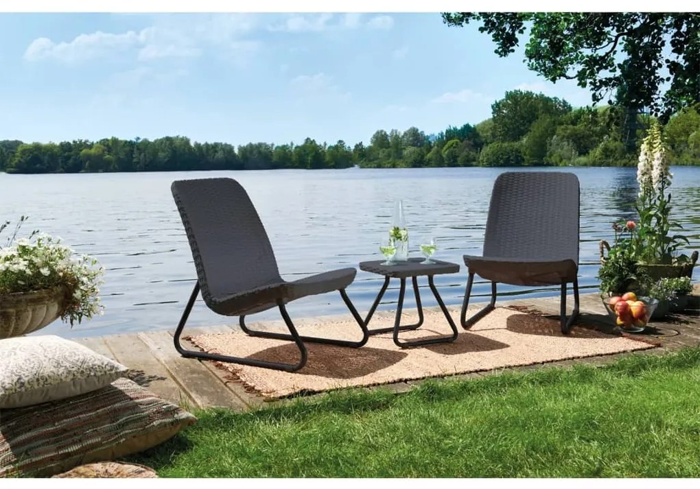 405984 Keter Mobiliário de jardim 3 pcs Rio grafite