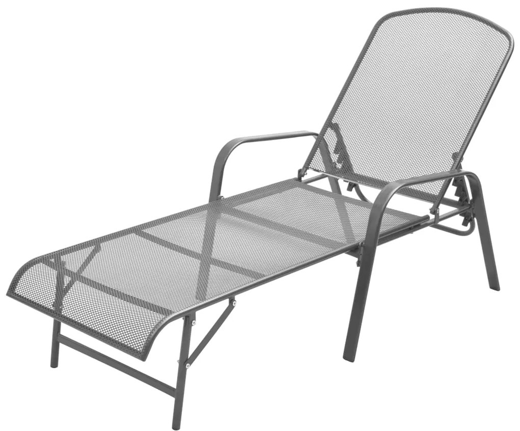 Espreguiçadeiras com mesa 2 pcs aço antracite