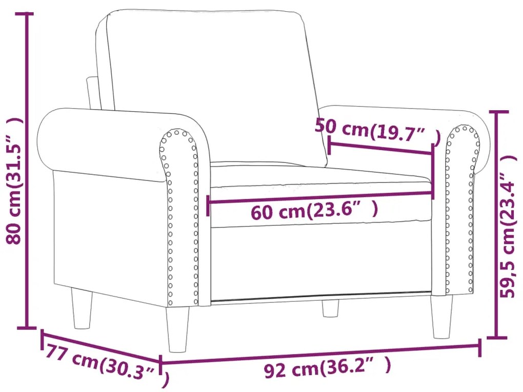 Poltrona 60 cm couro artificial cappuccino