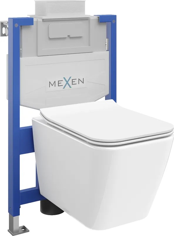 Mexen Cube conjunto embutido WC estrutura Fenix XS-U com sanita e tampa de queda suave, branco brilhante - 68530924000