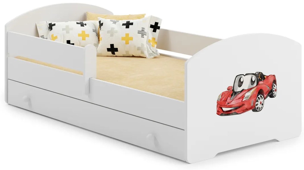 Cama infantil Luk branca 160x80 com gaveta - carro de corrida