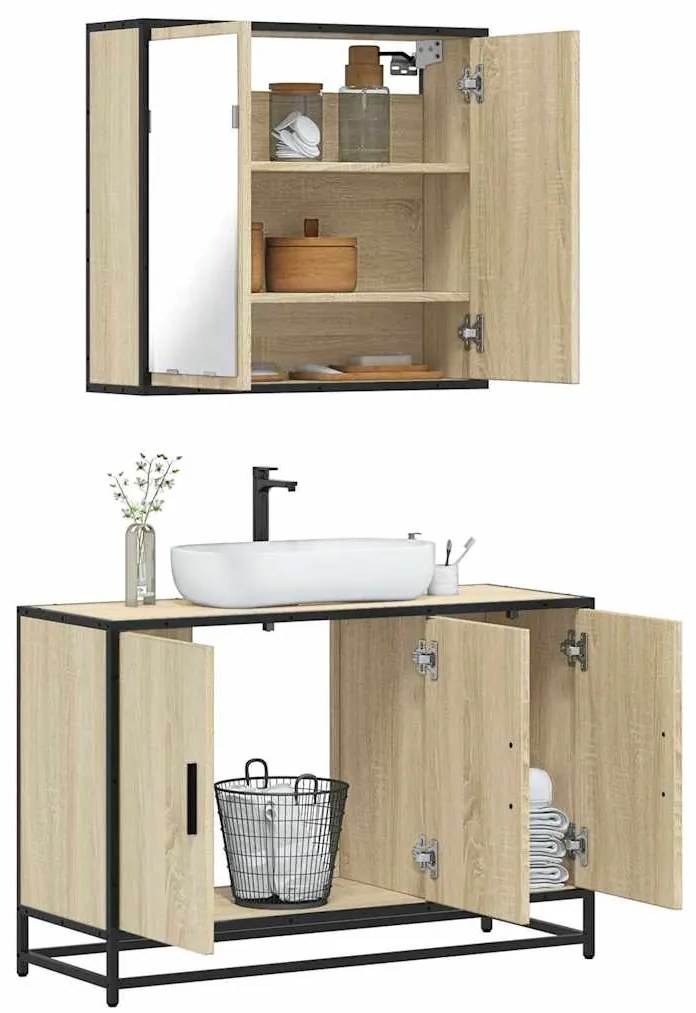 vidaXL 2 pcs conj. móveis casa banho derivados madeira carvalho sonoma