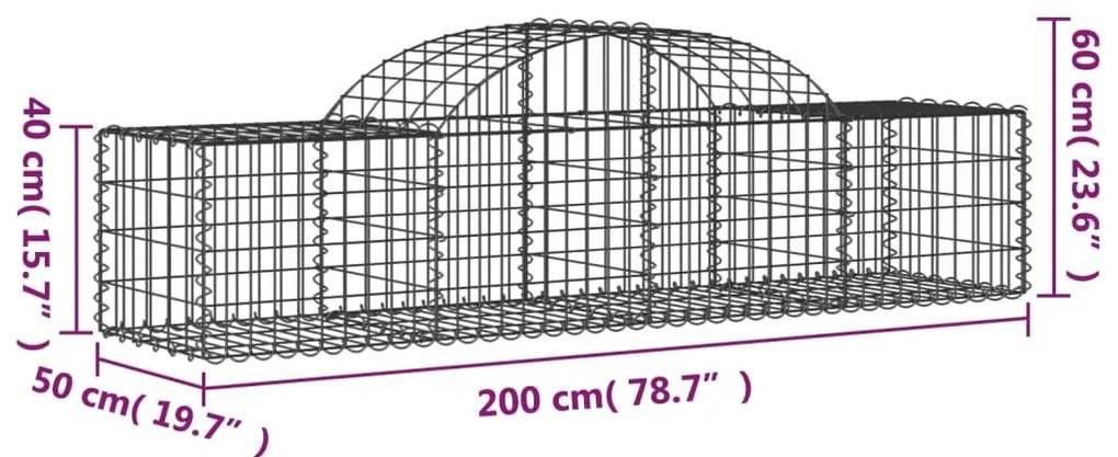 Cestos gabião arqueados 10pcs 200x50x40/60 cm ferro galvanizado