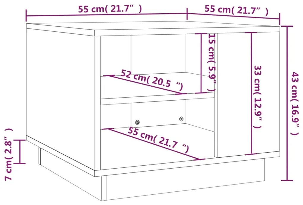 Mesa de centro 55x55x43 cm aglomerado cor carvalho sonoma