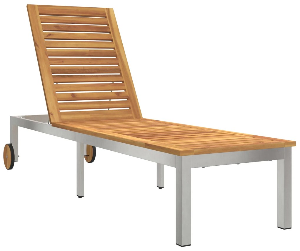 Espreguiçadeira com rodas 207x58x35 cm Madeira sólida de acácia e Aço