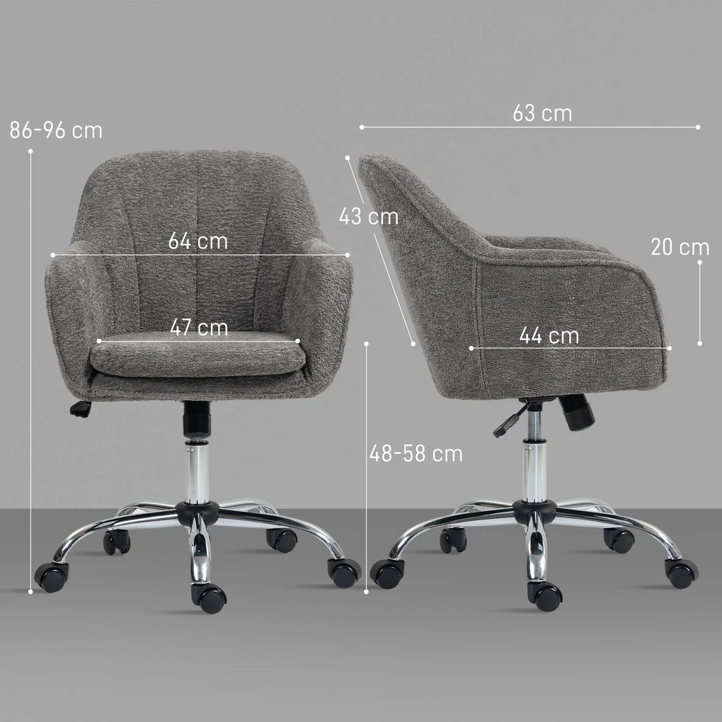 Cadeira de escritório ergonómica com regulação de altura, cadeira giratória cinzenta