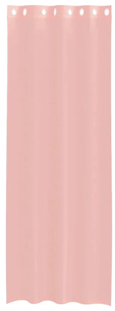 Cortinas de voile com ilhós 2 pcs rosa 140x300 cm
