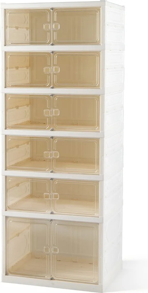 Caixas transparentes para sapatos com 12 compartimentos empilháveis com portas 45 x 35 x 117 cm, capacidade para sapatos até ao tamanho 46, em plástic