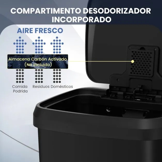 Caixote do lixo de aço inoxidável 40 x 38 x 78 cm de 68 litros com pedal, tampa de fecho suave e compartimento desodorizante Preto