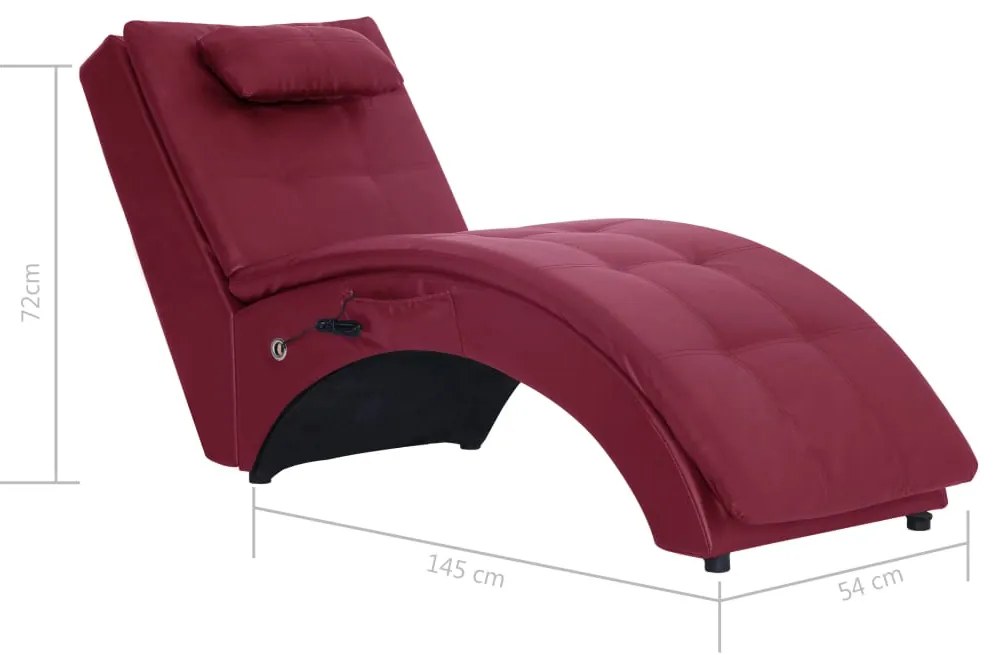 Chaise longue massagem c/ almofada couro artif. vermelho tinto