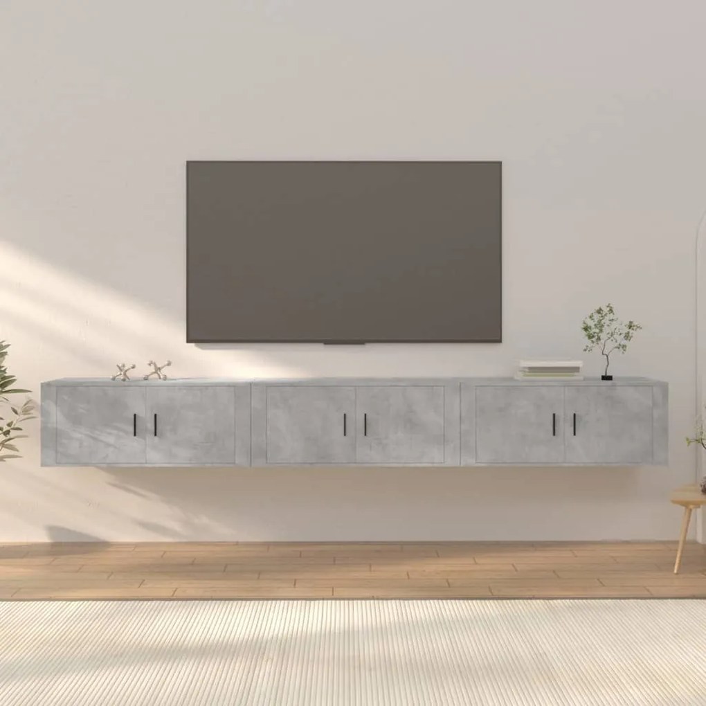vidaXL Móveis de TV de parede 3 pcs 100x34,5x40 cm cinzento cimento