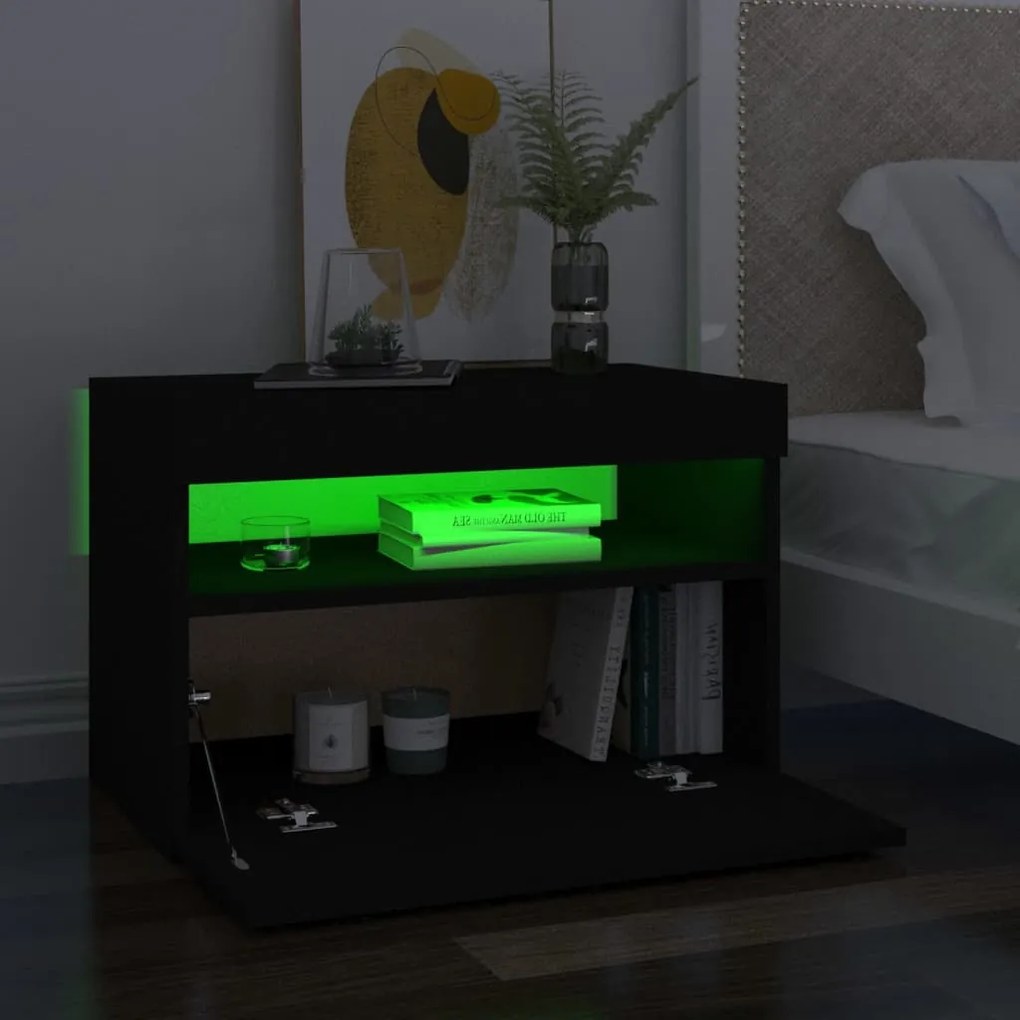 Móvel de TV com luzes LED 60x35x40 cm preto