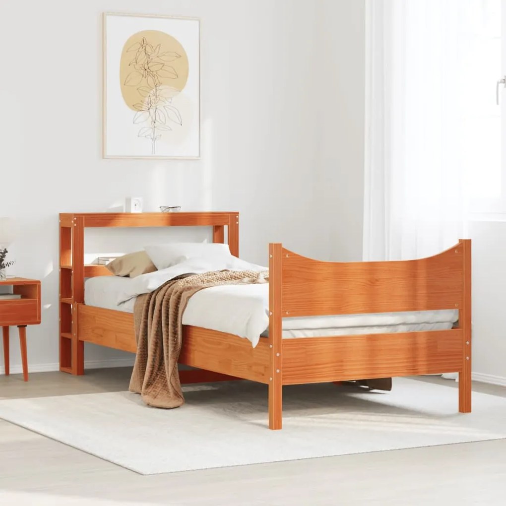 Estrutura cama c/ cabeceira 90x190 cm pinho maciço castanho-mel