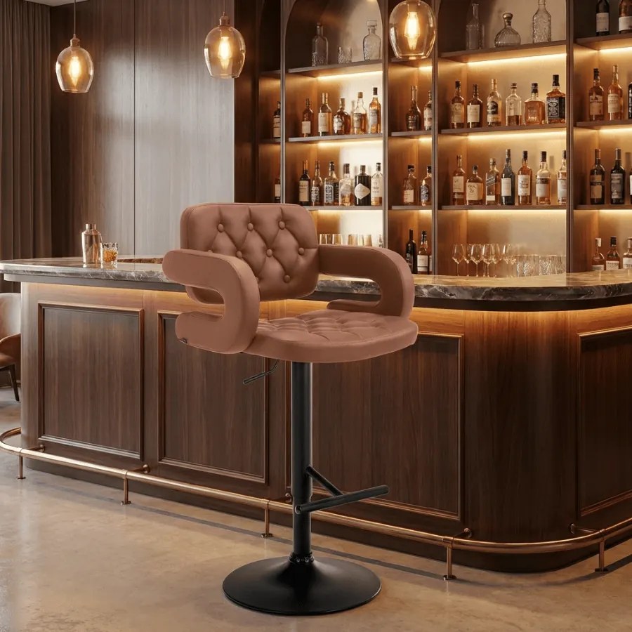 Banco de bar Dublin de couro sintético Castanho