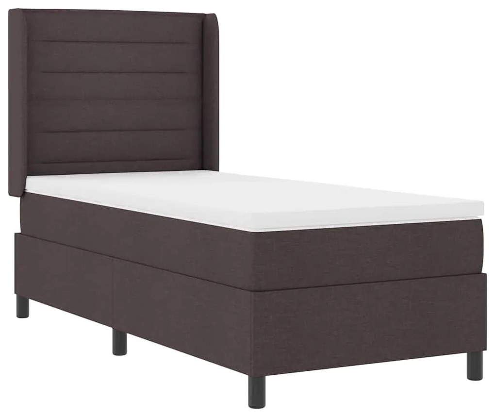 Cama Box com Colchão e LED Castanho Escuro 100x200 cm Tecido