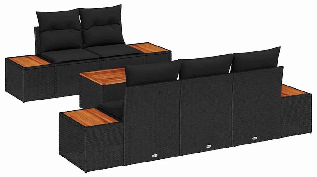 Conjunto de Sofá de Jardim vidaXL de 6 Peças com Almofadas Pretas de R