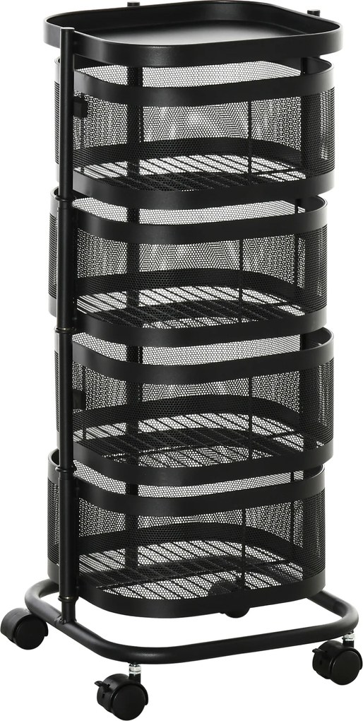 HOMCOM Carrinho Auxiliar com Rodas de 5 Níveis com 4 Cestas de Armazenamento Rotativas a 270° 33x33x77 cm Preto | Aosom Portugal
