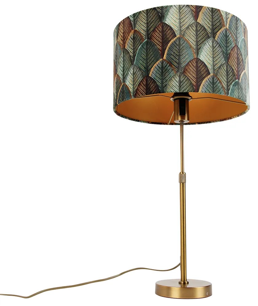 Candeeiro de Mesa Bronze com Abajur de Veludo Design Folha Interior Dourado - Parte