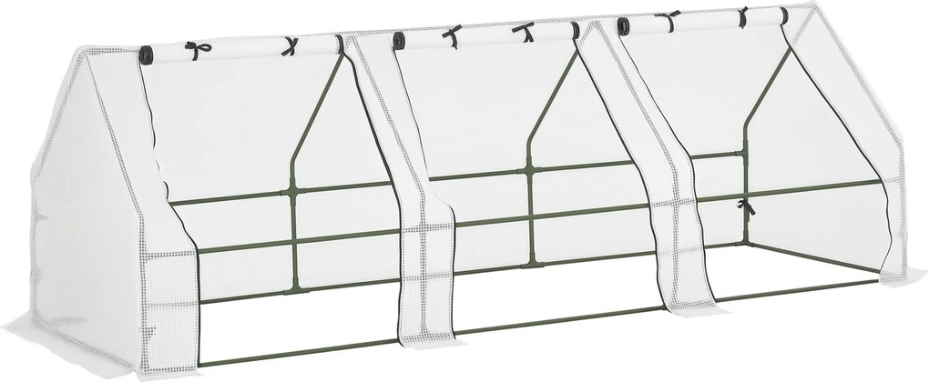 Mini-estufa de jardim, mini-estufa em túnel, 270 L x 90 L x 90 A cm, telhado pontiagudo, aço, PE de alta densidade 140 g/m², proteção anti-UV, janelas