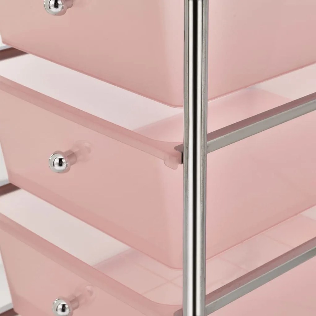 Carrinho de arrumação móvel com 4 gavetas plástico rosa
