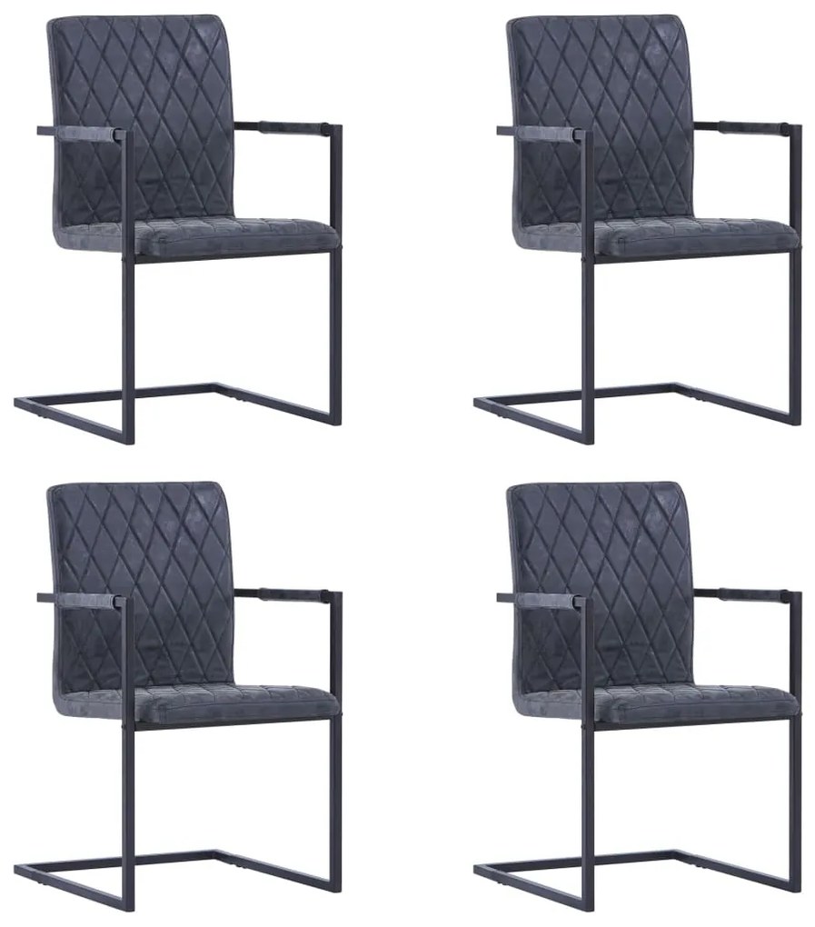 vidaXL Cadeiras de jantar cantilever 4 pcs couro artificial preto