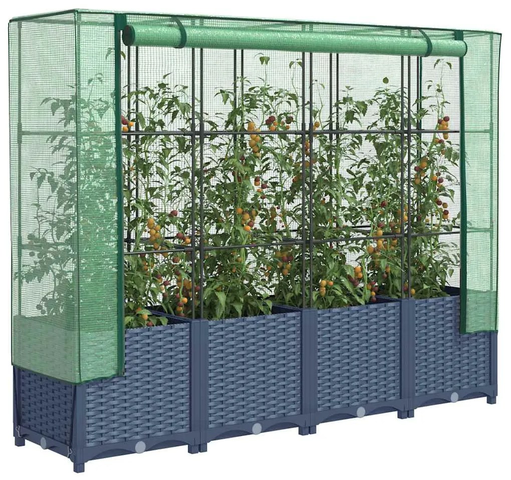 vidaXL Canteiro elevado com cobertura de estufa estilo rattan 160x40x138 cm