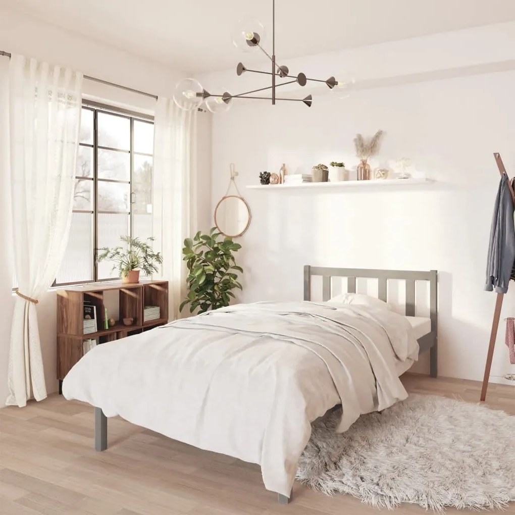 vidaXL Estrutura de cama 90x200 cm pinho maciço cinzento