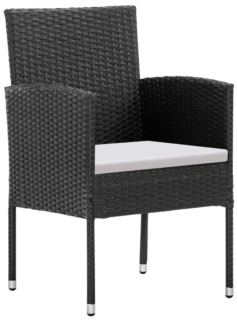 5 pcs conjunto de jantar p/ jardim c/ almofadões vime PE preto
