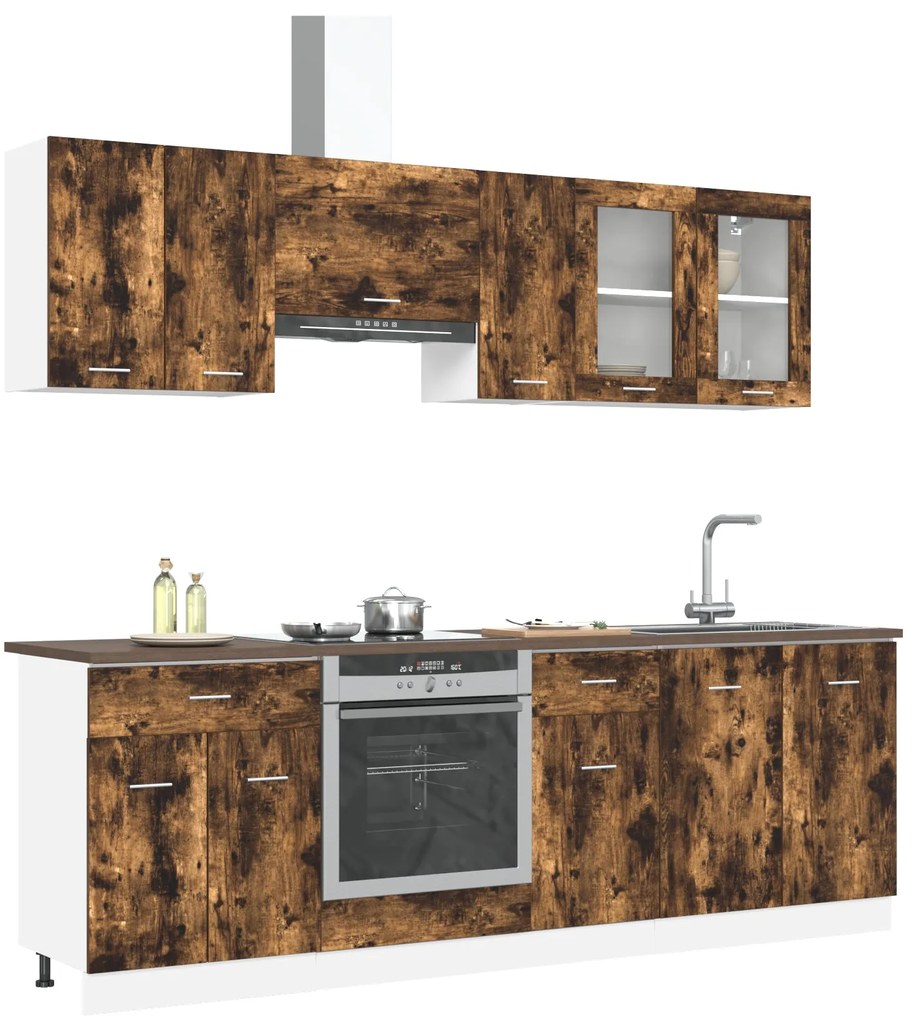 Conjunto de Armários de Cozinha 8 Peças Carvalho Fumado Madeira de Eng