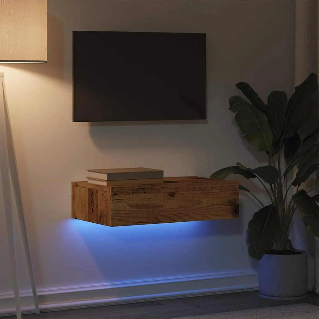 Móvel de TV com luzes LED 60x35x15,5 cm madeira velha
