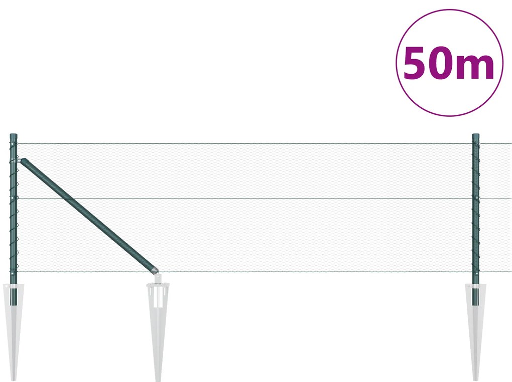 Cerca Hexagonal vidaXL Verde 0,6x50 m Aço