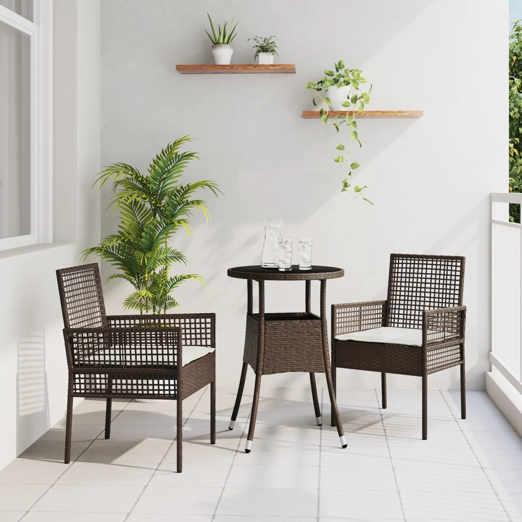 Conjunto de Jantar de 3 Peças Castanho em Rattan