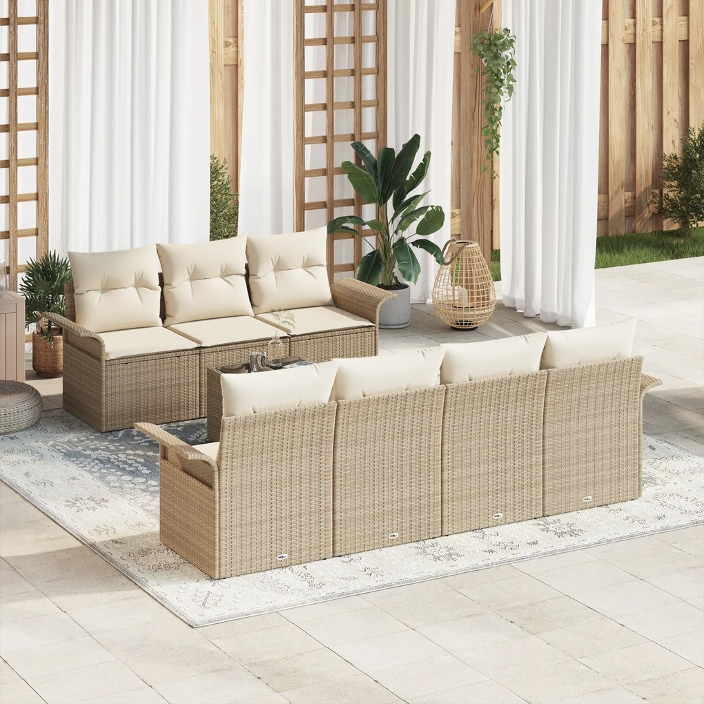 vidaXL Conjunto de Sofá de 8 Peças com Almofadas Bege em Rattan Poliéster