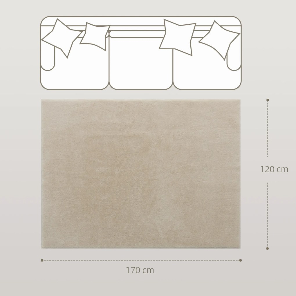 Tapete para Sala de Estar 120x160 cm Tapete Lavável à Máquina Pelo Longo Macio Estilo Moderno Creme