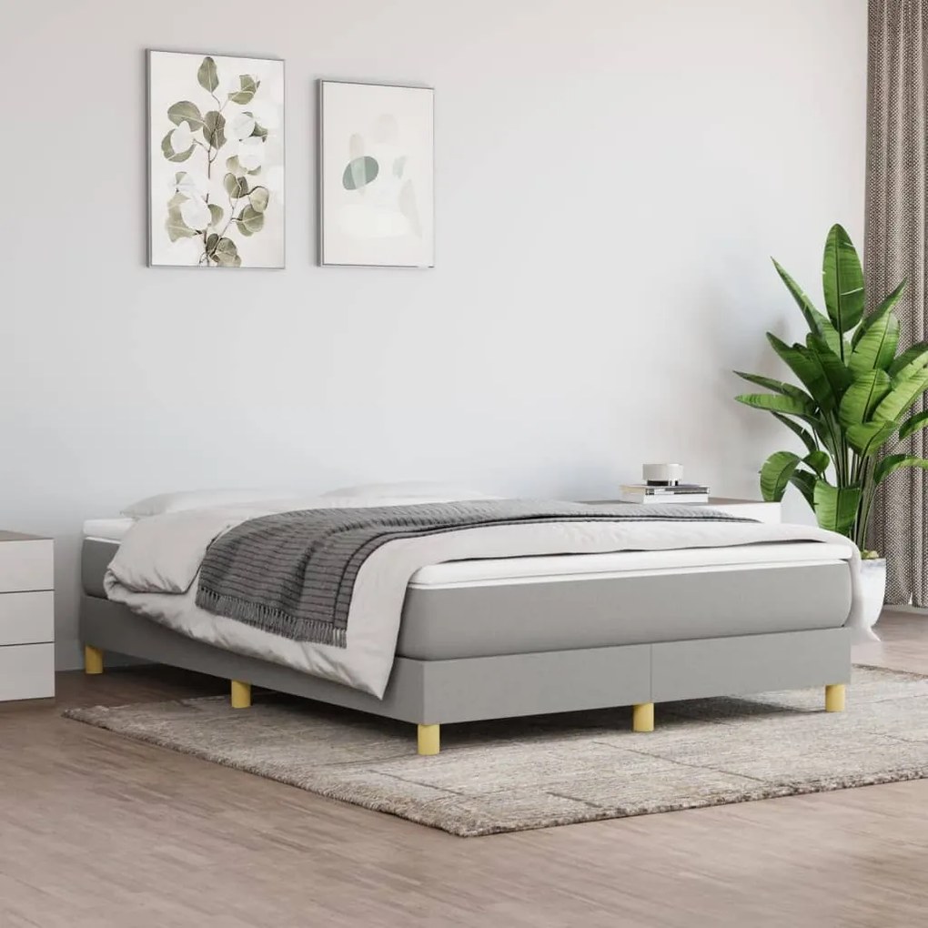 Estrutura de cama sem colchão 140x190 cm tecido cinzento-claro