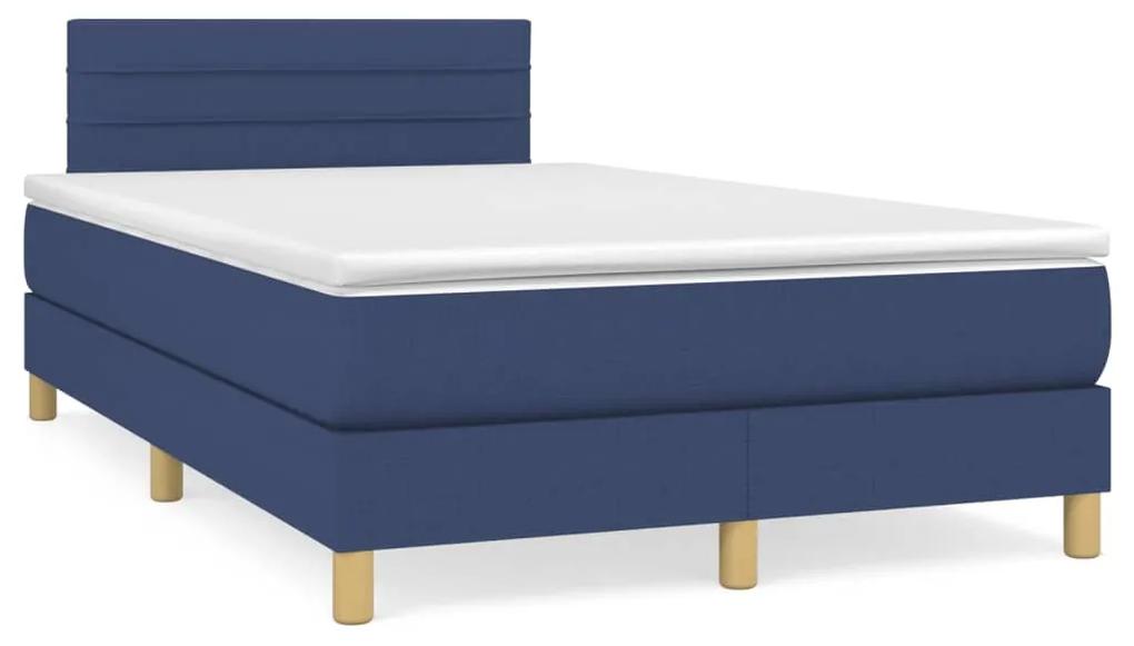 Cama box spring c/ colchão e LED 120x190 cm tecido azul