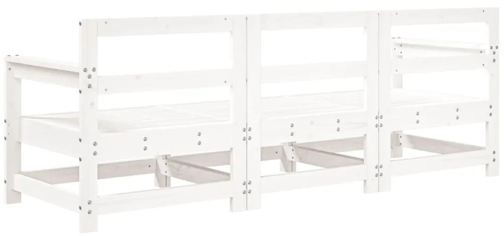 3 pcs conjunto lounge de jardim madeira de pinho maciça branco