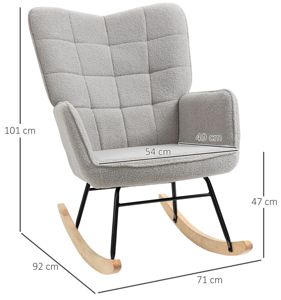 Poltrona Baloiço com Oscilação de 40° Pés de Madeira de Faia e Estrutura de Aço Carga Máxima 120 kg 71x92x101 cm Cinza