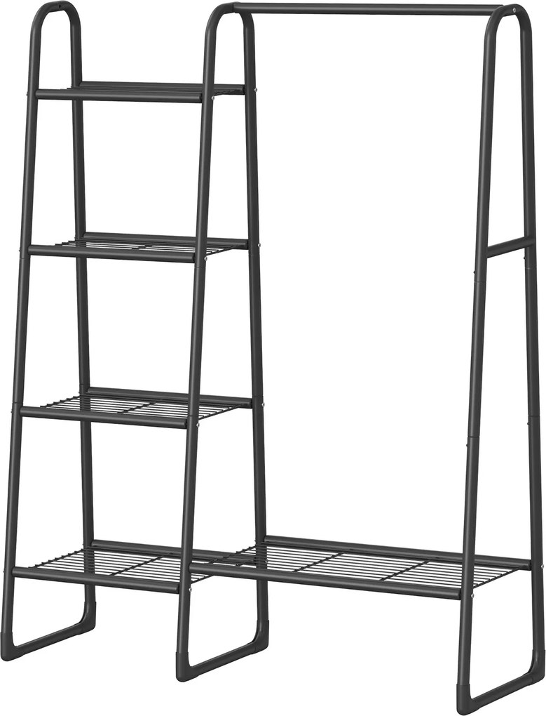 Guarda-roupa aberto, cabideiro com 5 prateleiras em metal 40 x 101,7 x 153,3 cm preto