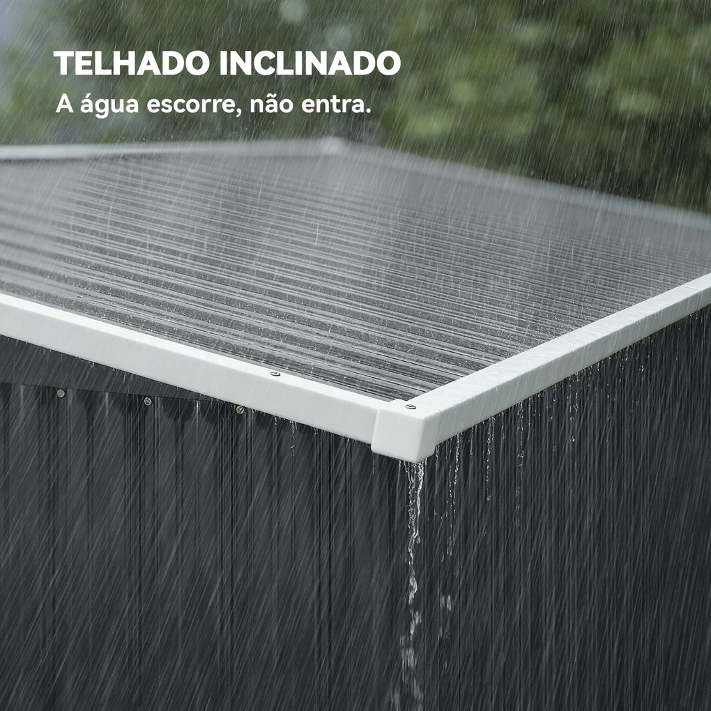 Abrigo de Jardim Exterior 2,7 m² 234x132x185 cm com Três Portas Fechadura e Grelhas de Ventilação Cinzento