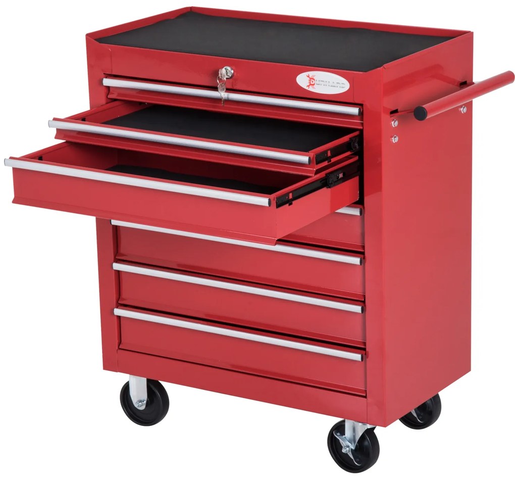 Carro de Ferramentas com Rodas Caixa Oficina Fechadura tipo Móvel de Armazenamento para Oficina Garagem e Casa Chapa de Aço Vermelho - 69x33x77.2cm