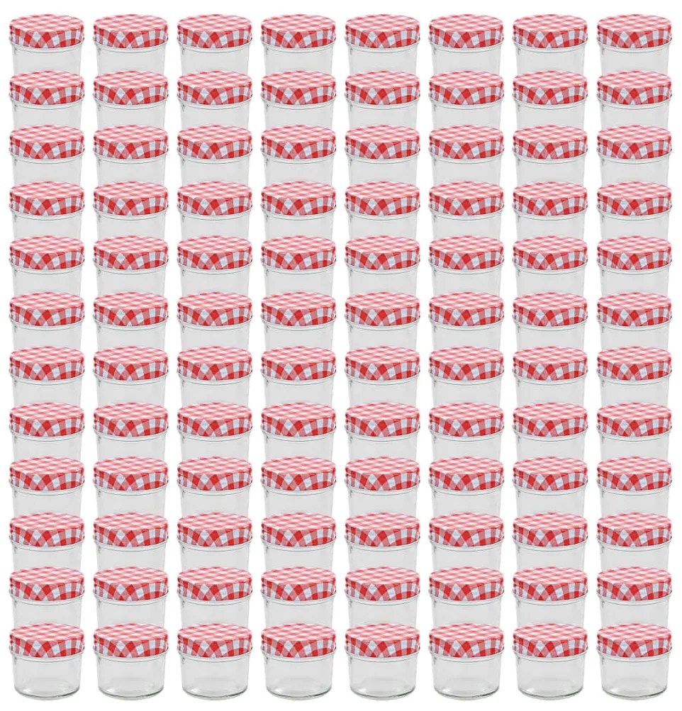 vidaXL Frascos de vidro com tampas brancas e vermelhas 96 pcs 110 ml