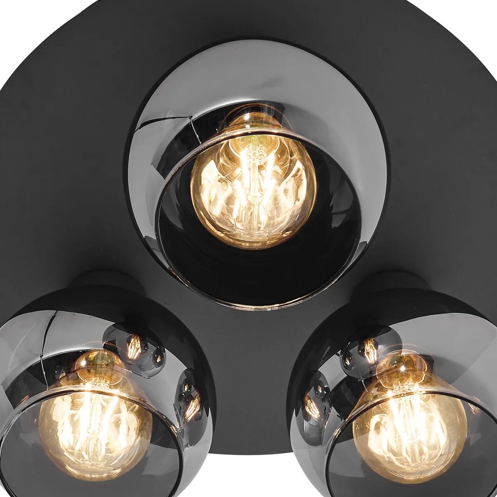 Candeeiro de teto Art Déco preto vidro fumê 3 luzes - Vidro Art Deco