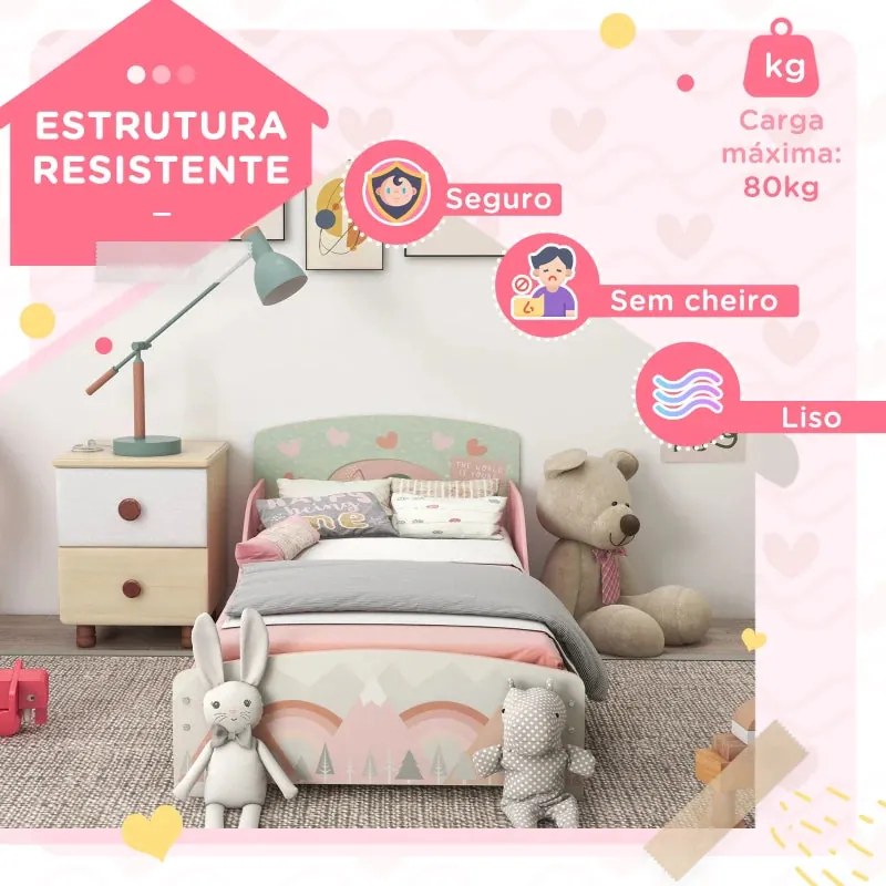 Cama Bunny para Crianças - Rosa - 140x70 cm - Design Natura