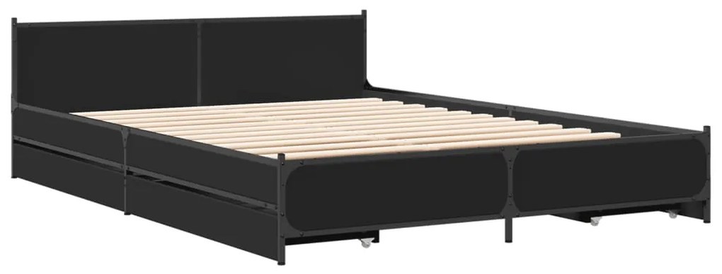 Estrutura de cama c/ gavetas 140x200 cm derivados madeira preto