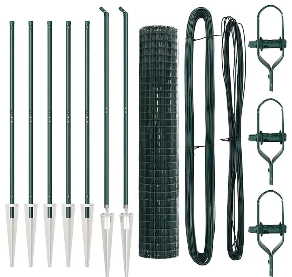 Cerca Euro com 7 postes em espeto 1,5 x 10 m em aço galvanizado verde