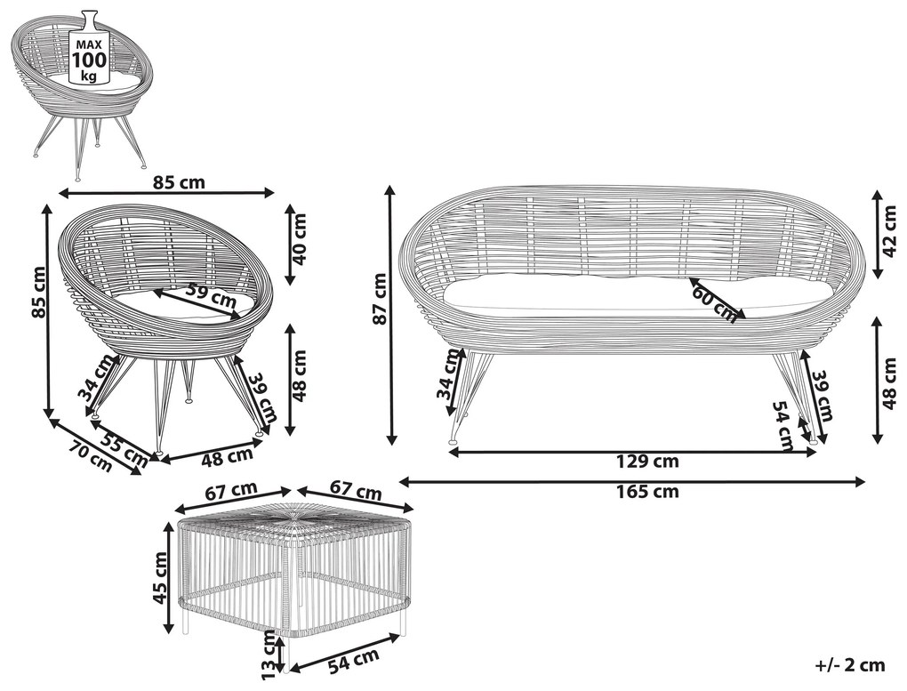 Conjunto de sofá de 3 lugares e mesa de centro em rattan natural MARATEA/CESENATICO Beliani