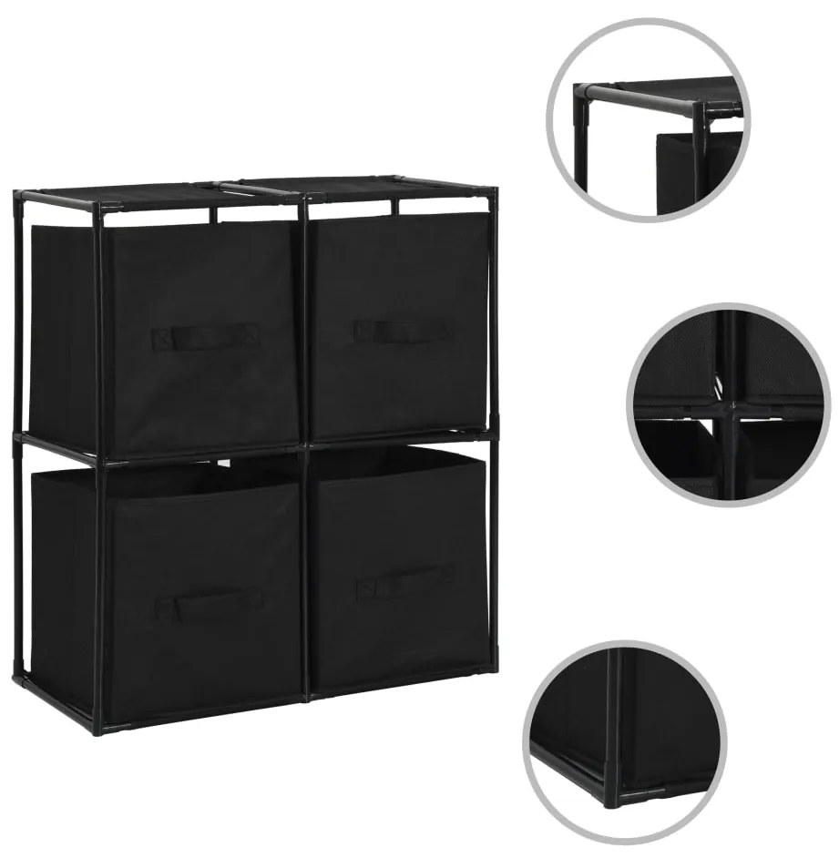 vidaXL Armário de arrumação com 4 cestos tecido 63x30x71 cm aço preto