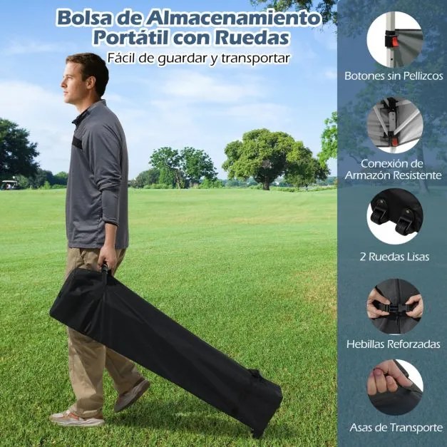Tenda Jardim pop up 300 X 300 CM com 2 Paredes Laterais com Bolsa , 4 Sacos de areia 8 Estacas 4 Ancoras feiras, festas, eventos Cinzento