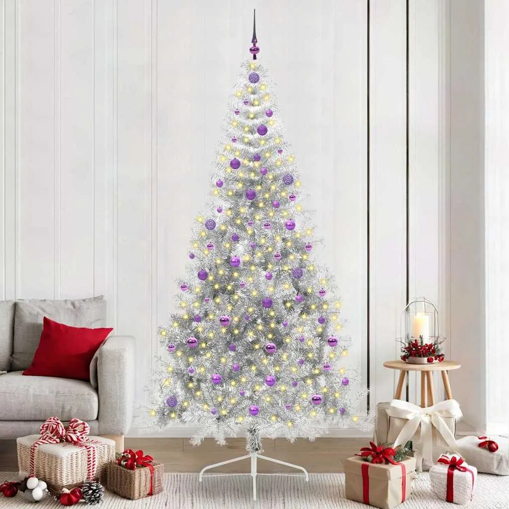 vidaXL Árvore de Natal Artificial Pré-iluminada Prateado 240 cm PET